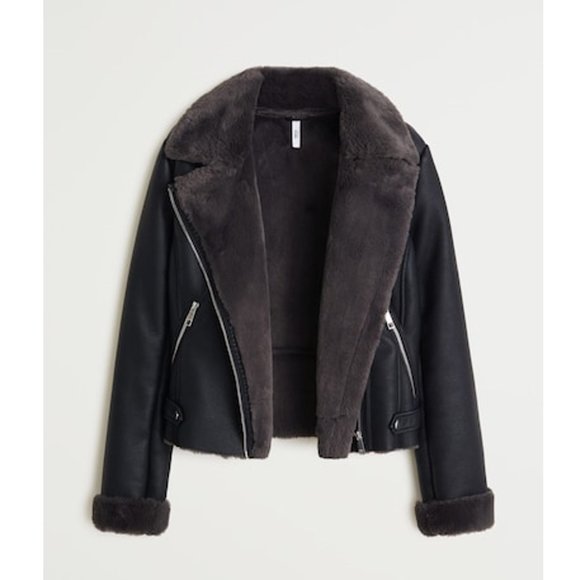Mango Faux Fur & Leather Biker Jacket - Picture 4 of 11